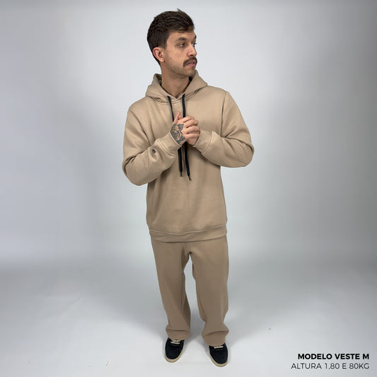 Moletom Comfort Canguru com Capuz Bege