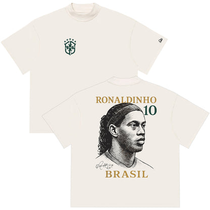 Camiseta Oversized Ronaldinho 10 Brasil Off White
