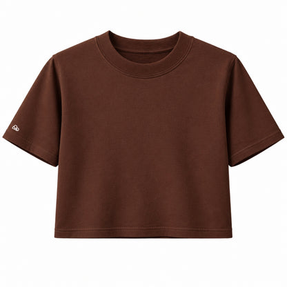 Cropped Oversized Liso Algodão Encorpado Marrom