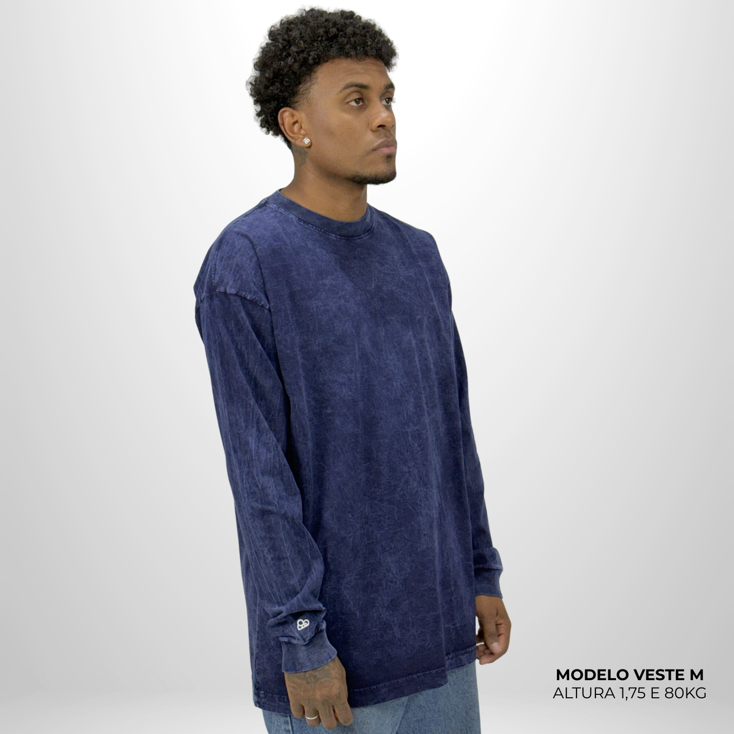 Camiseta Manga Longa Oversized Azul Estonado