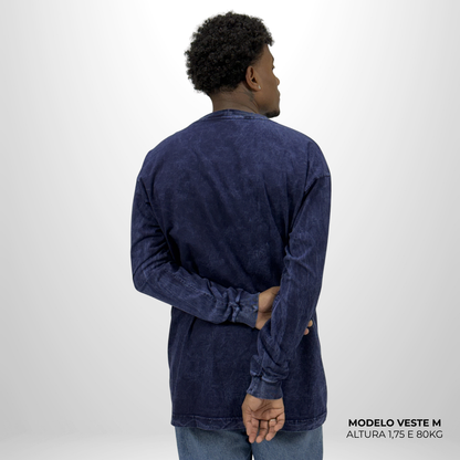 Camiseta Manga Longa Oversized Azul Estonado
