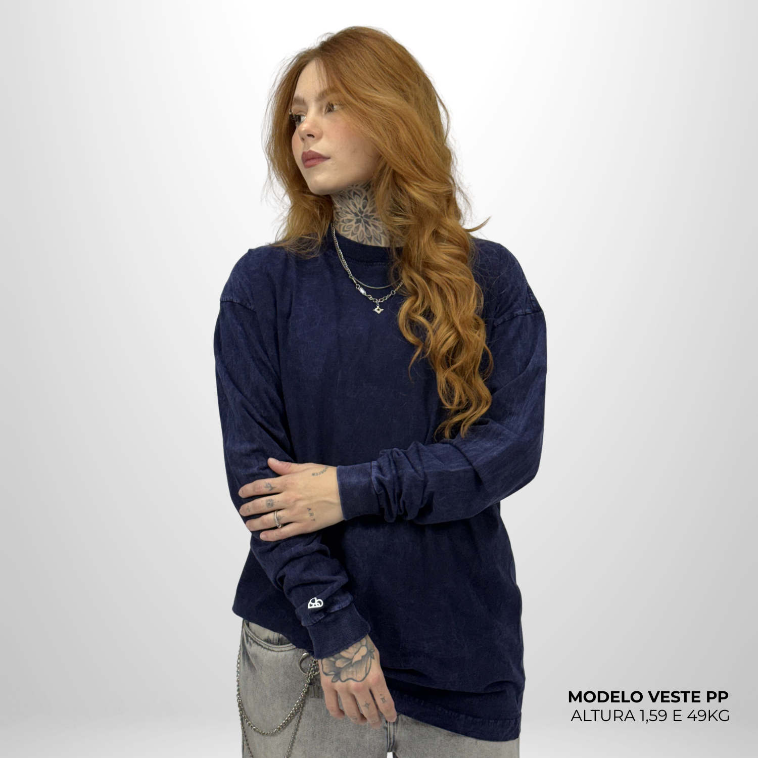 Camiseta Manga Longa Oversized Azul Estonado