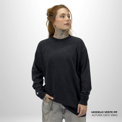 Camiseta Manga Longa Oversized Preto Vintage