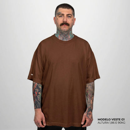 Camiseta Oversized Heavy Lisa Algodão Encorpado Marrom