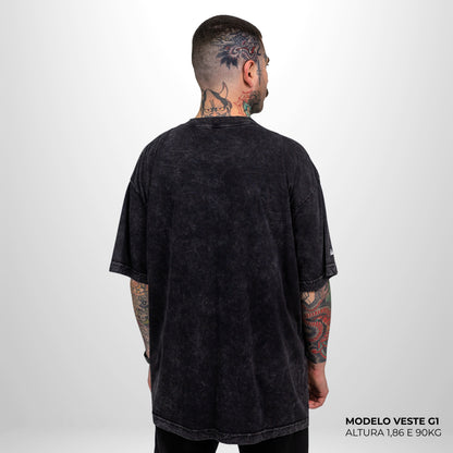 Camiseta Oversized No Regrets Only Memories Preto Estonado