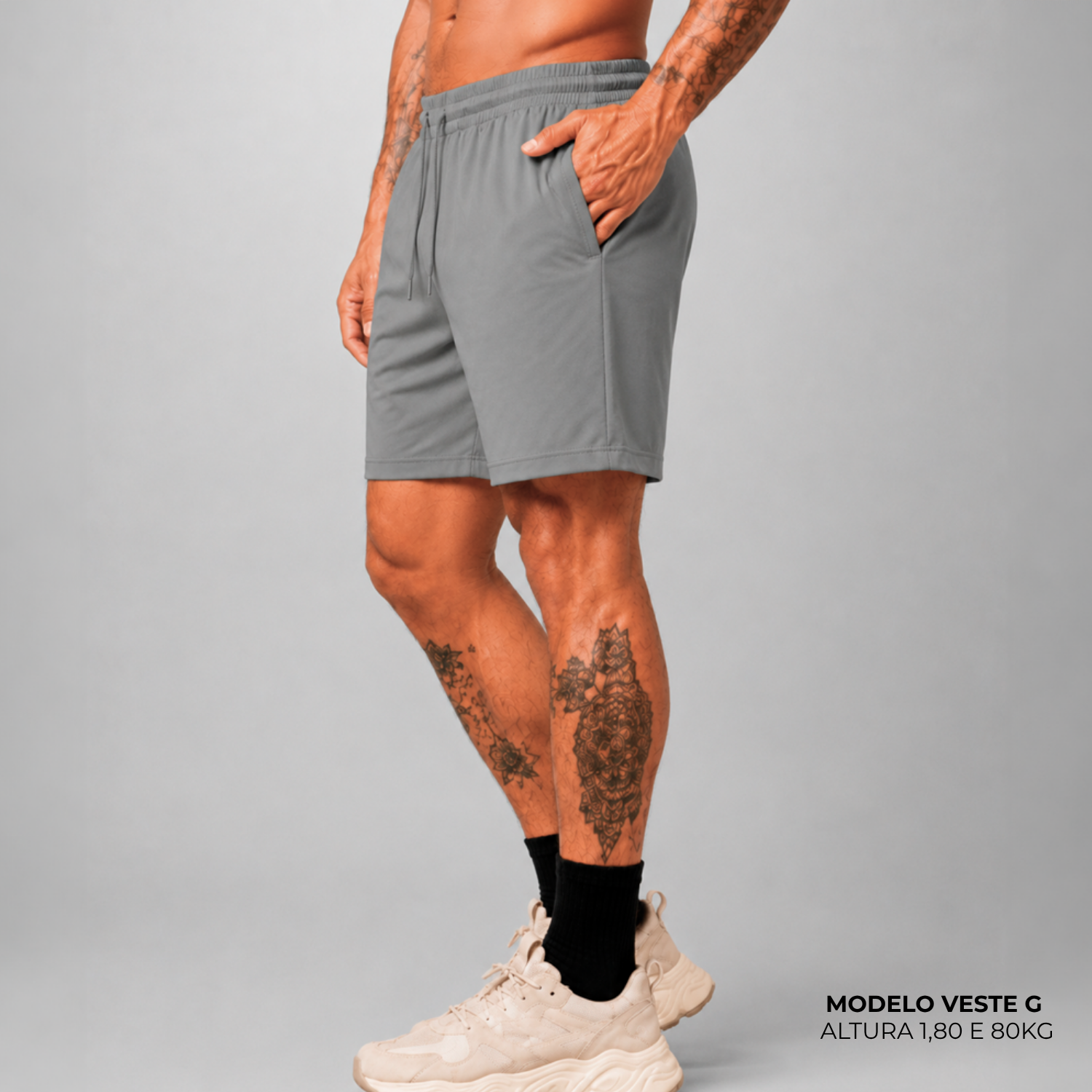 Short WNC Poliamida com Zíper Cinza Escuro