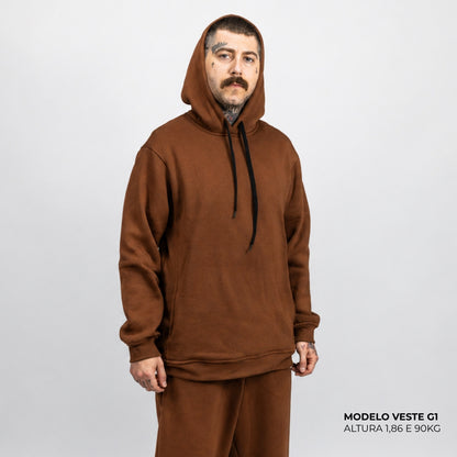 Moletom Comfort Canguru com Capuz Marrom