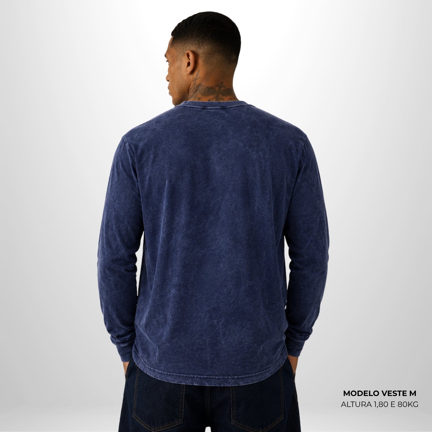 Camiseta Manga Longa Oversized Azul Estonado