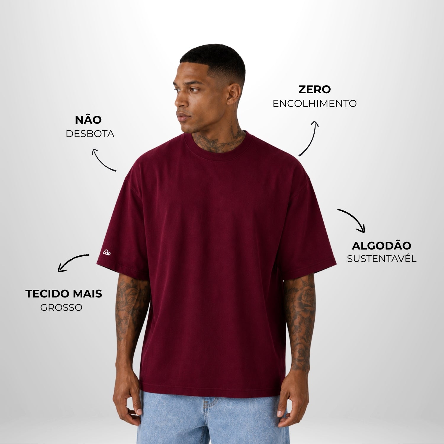 Camiseta Oversized Lisa Bordo Zero Encolhimento