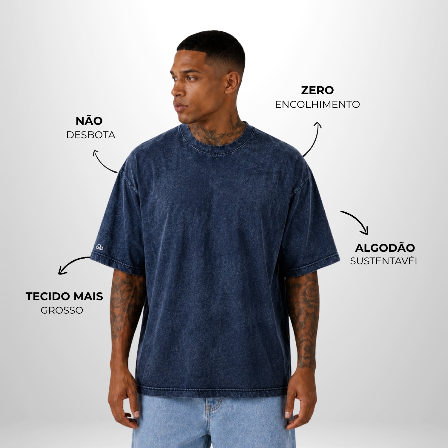 Camiseta Oversized Lisa Azul Estonado Zero Encolhimento