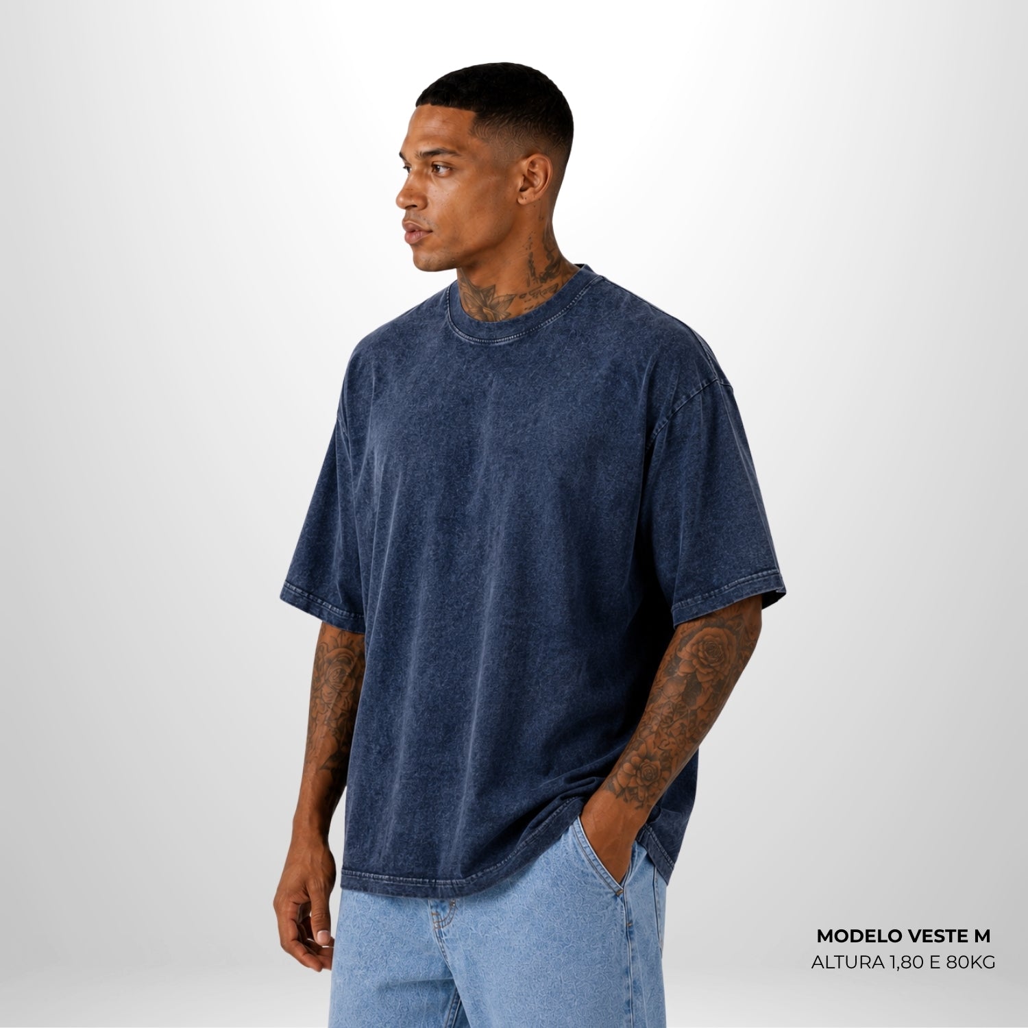 Camiseta Oversized Lisa Azul Estonado Zero Encolhimento