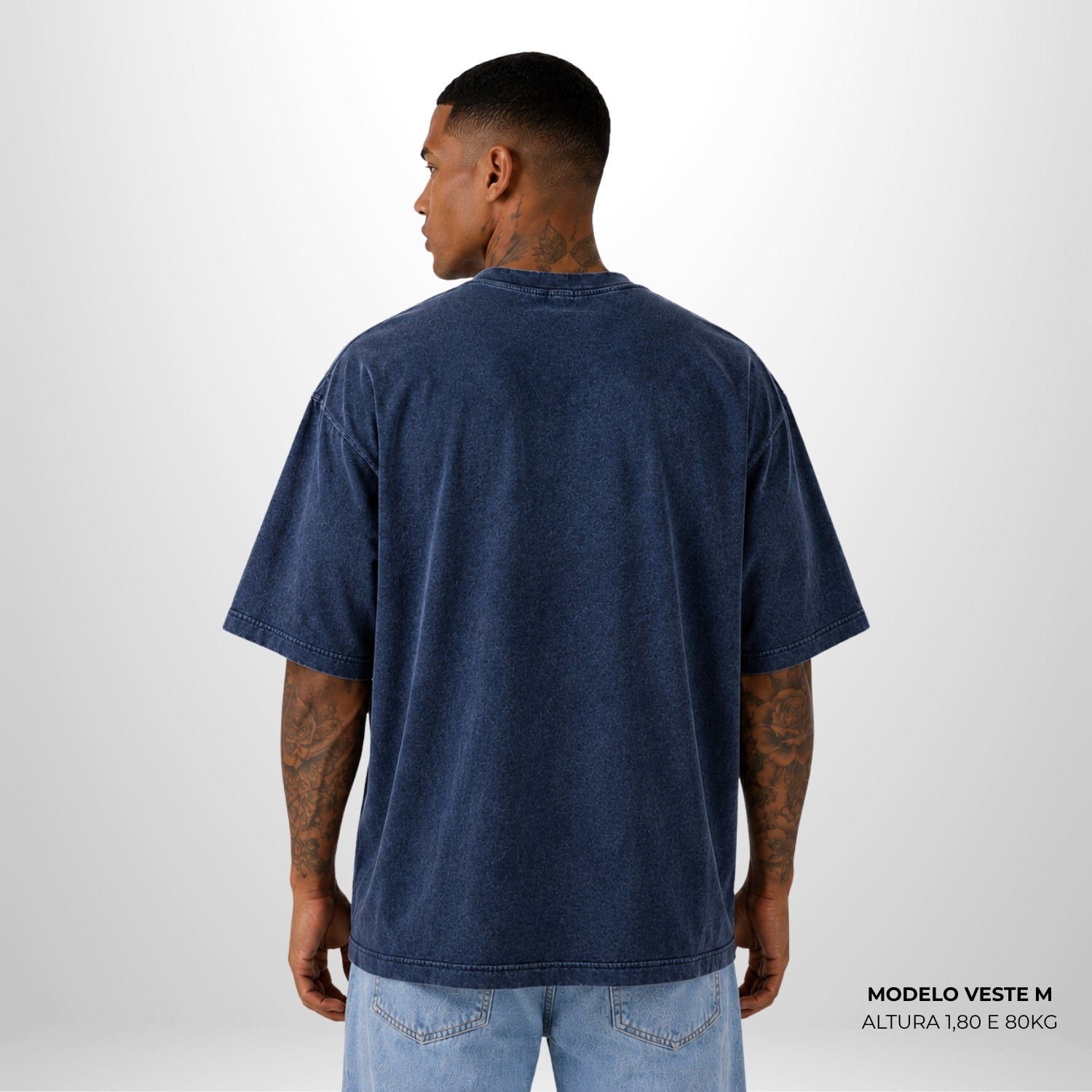 Camiseta Oversized Lisa Azul Estonado Zero Encolhimento