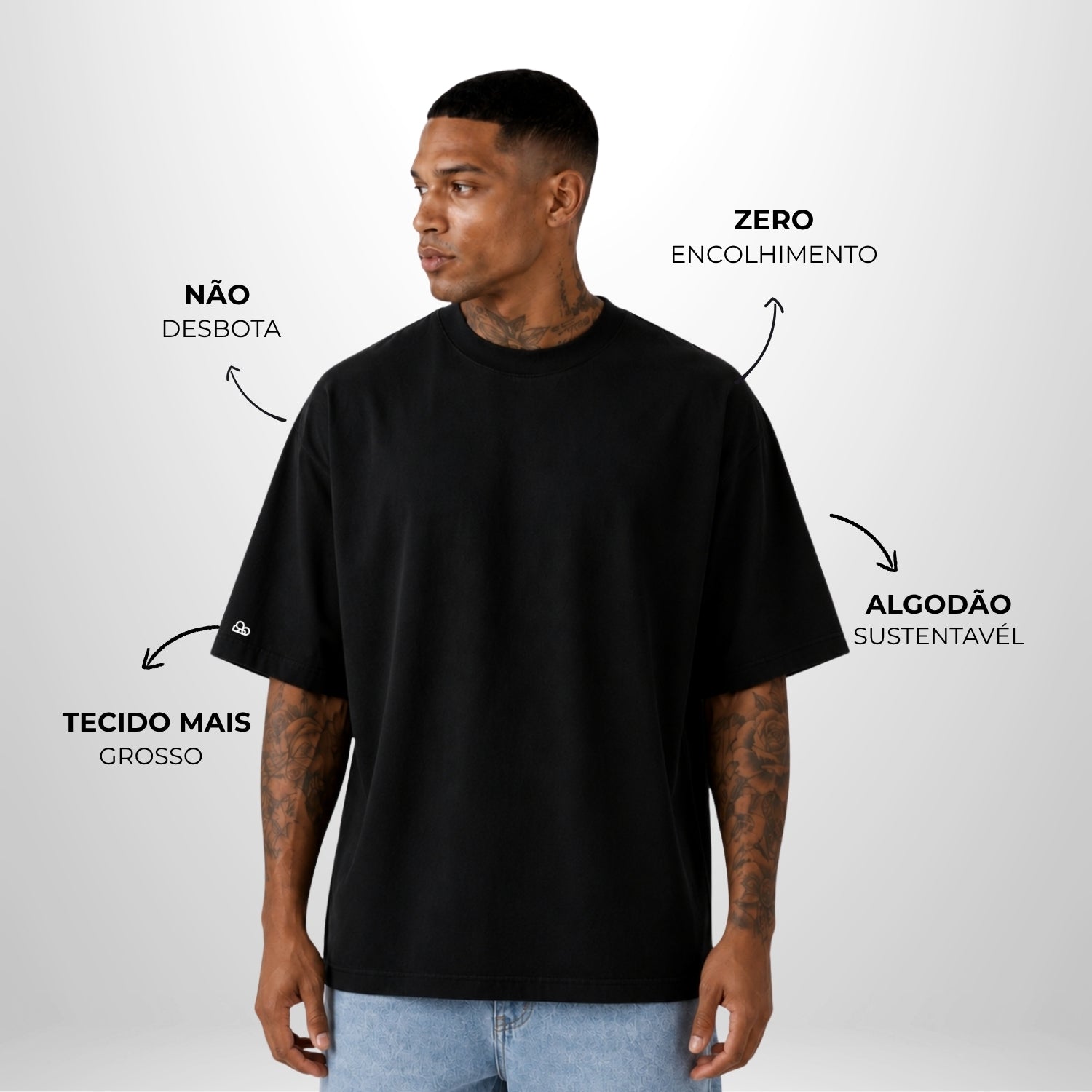 Camiseta Oversized Lisa Preto Zero Encolhimento