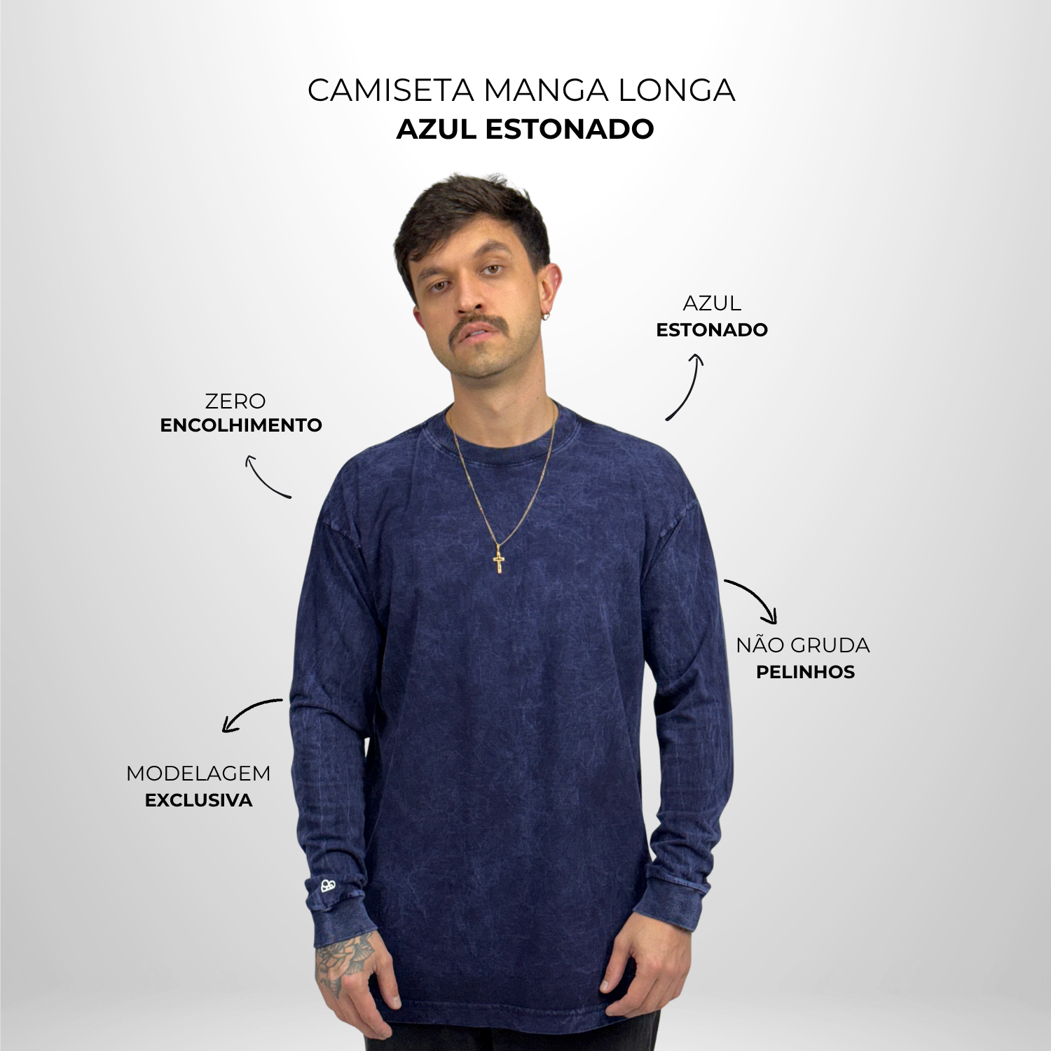 Camiseta Manga Longa Oversized Azul Estonado