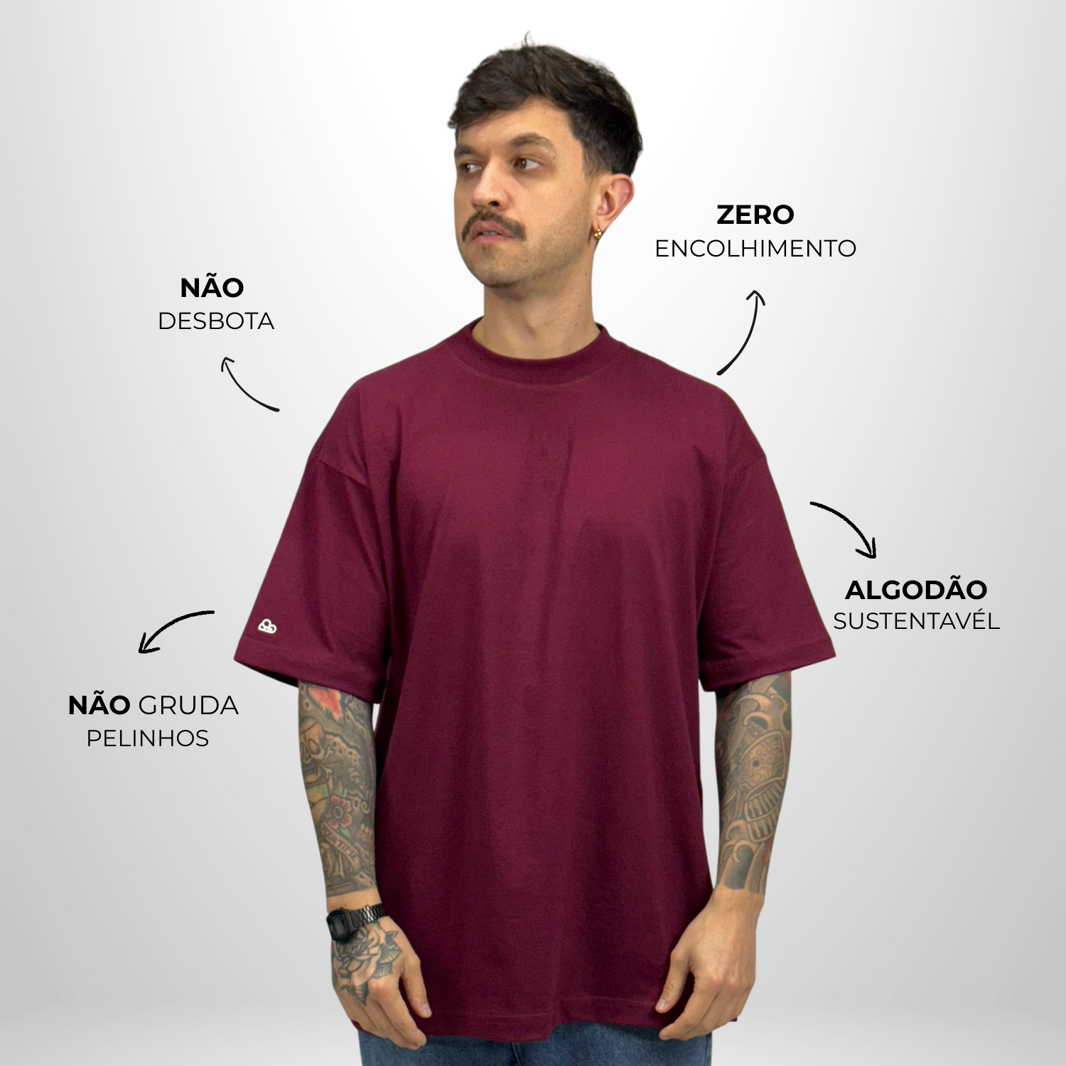 Camiseta Oversized Lisa Bordo Zero Encolhimento