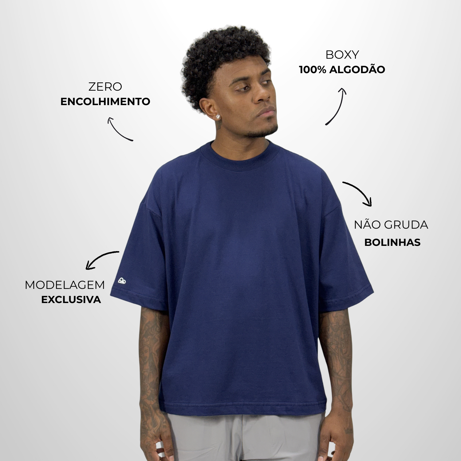 Camiseta Boxy WNC lisa  Azul Marinho