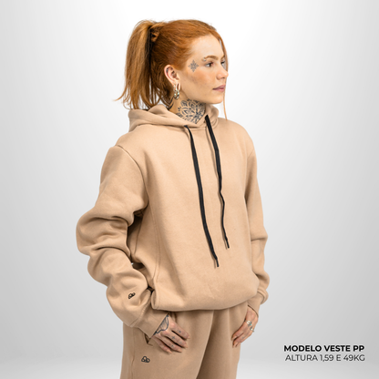 Moletom Comfort Canguru com Capuz Bege