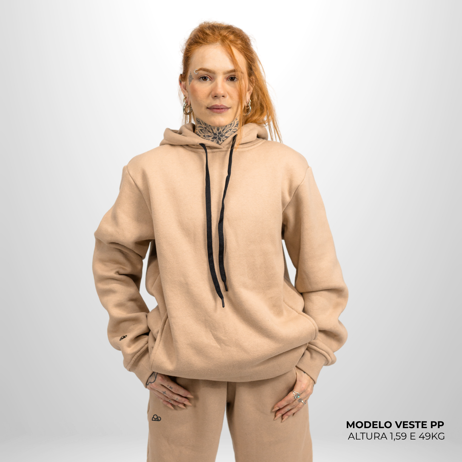 Moletom Comfort Canguru com Capuz Bege