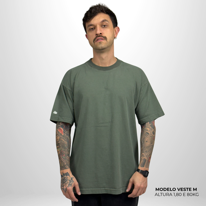 Camiseta Oversized Heavy Lisa Algodão Encorpado Verde Envelhecido