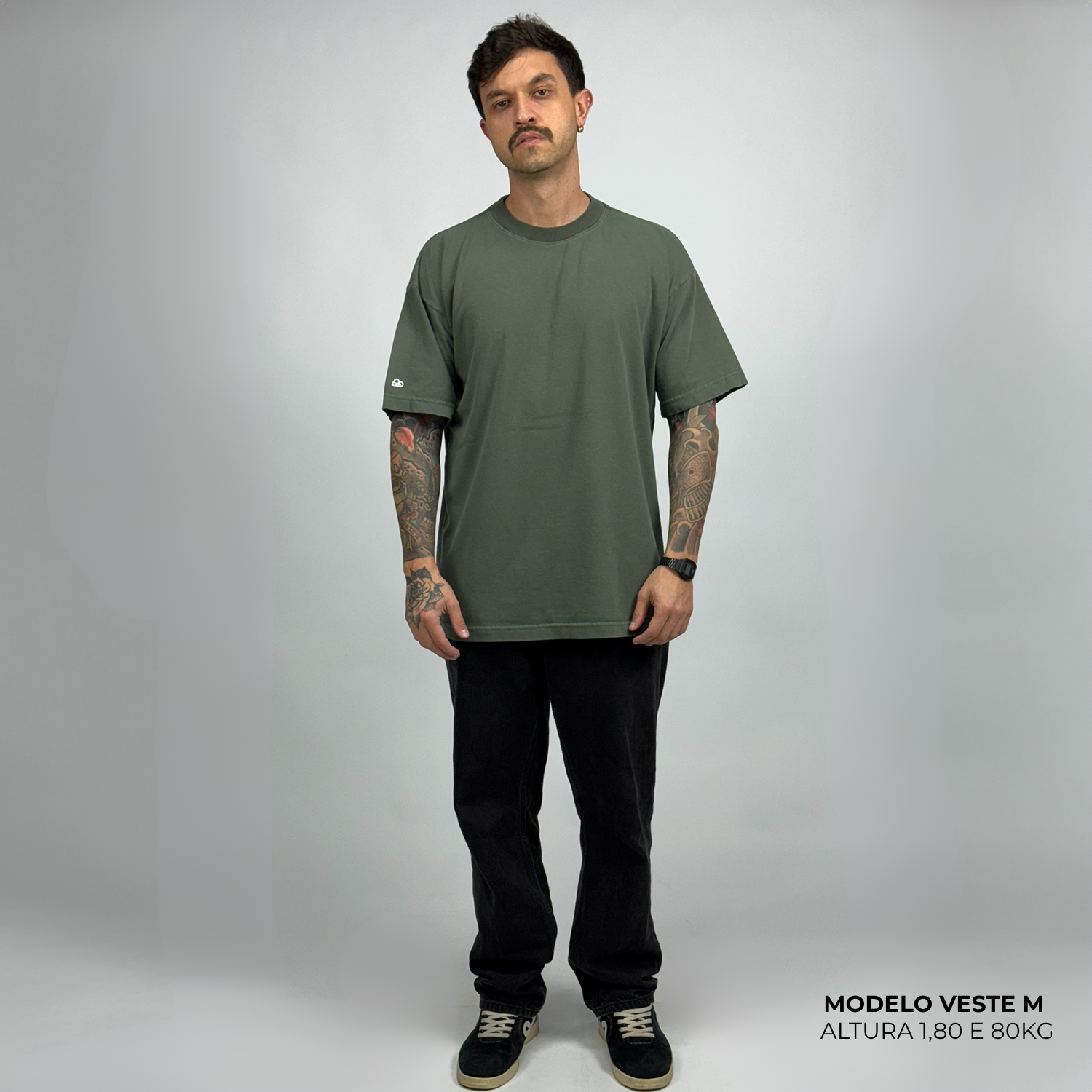 Camiseta Oversized Heavy Lisa Algodão Encorpado Verde Envelhecido