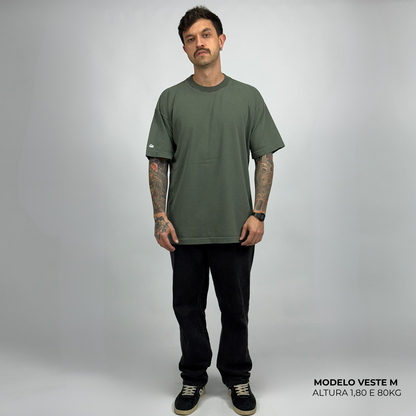 Camiseta Oversized Heavy Lisa Algodão Encorpado Verde Envelhecido