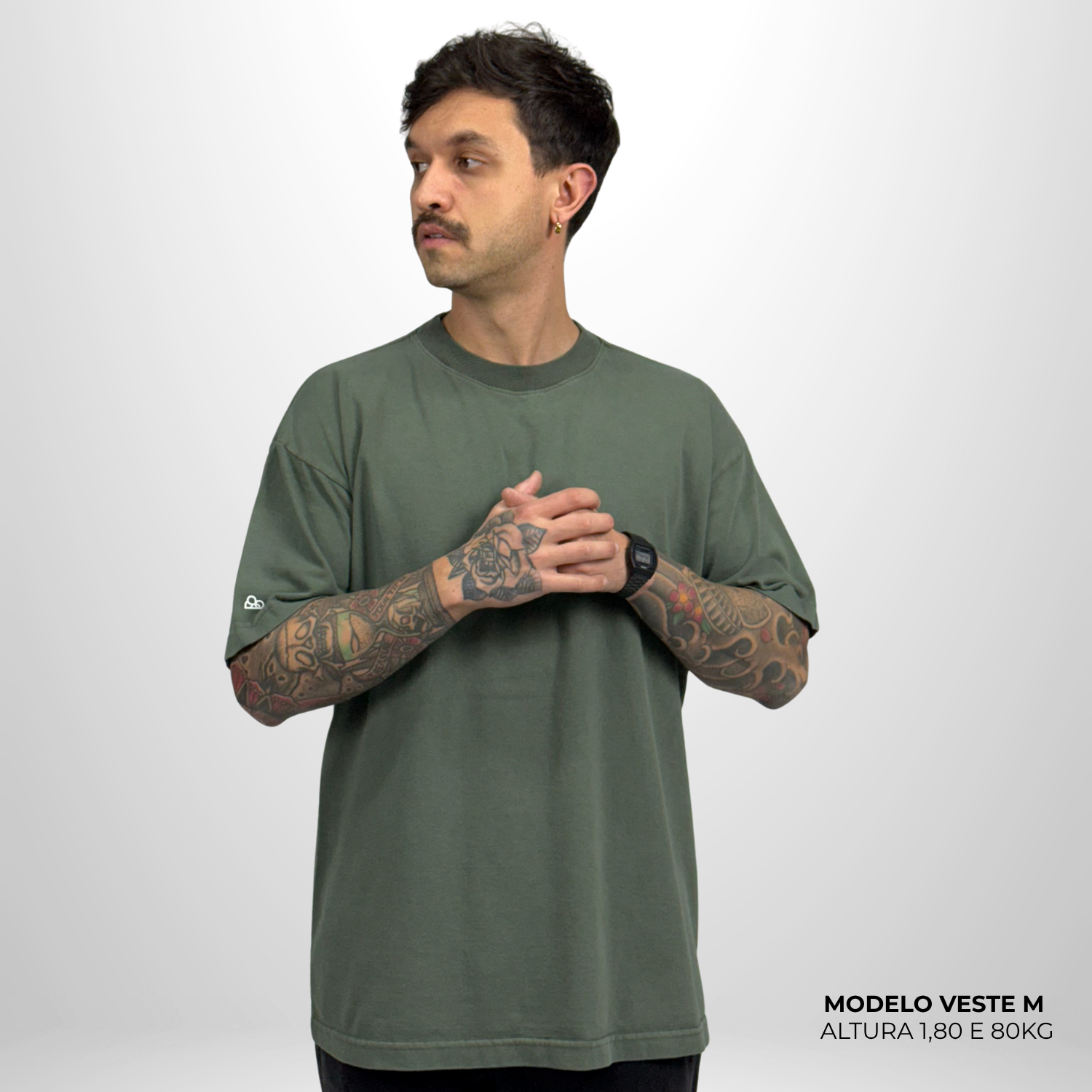 Camiseta Oversized Heavy Lisa Algodão Encorpado Verde Envelhecido