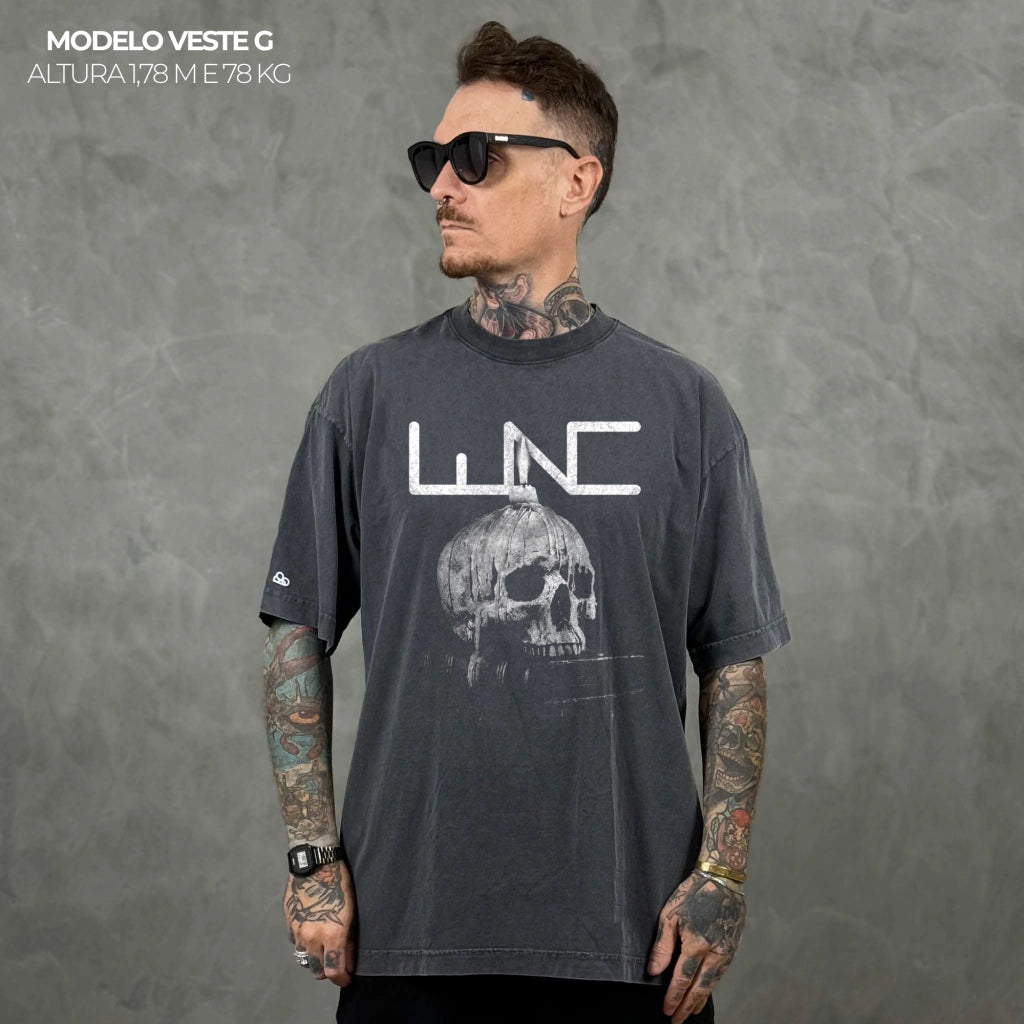 Camiseta Oversized Skull Cinza