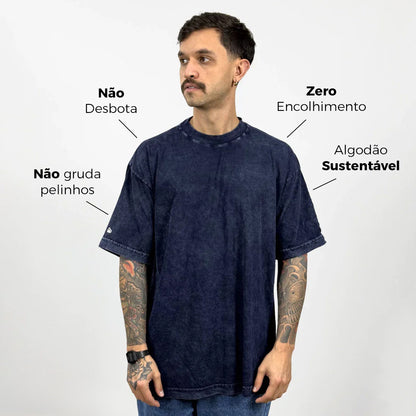 Camiseta Oversized Lisa Azul Estonado Zero Encolhimento