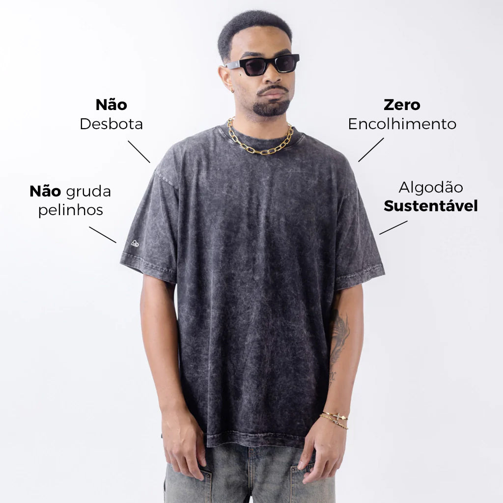 Camiseta Oversized Lisa Preto Estonado Zero Encolhimento