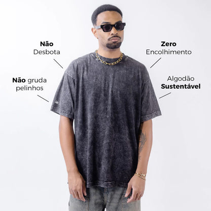 Camiseta Oversized Lisa Preto Estonado Zero Encolhimento
