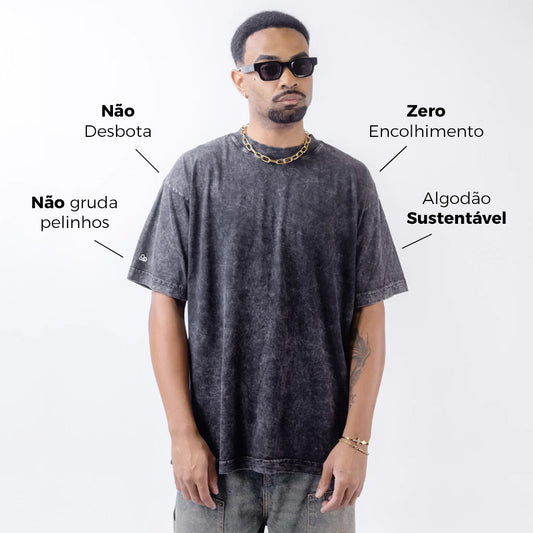 Camiseta Oversized Lisa Preto Estonado Zero Encolhimento