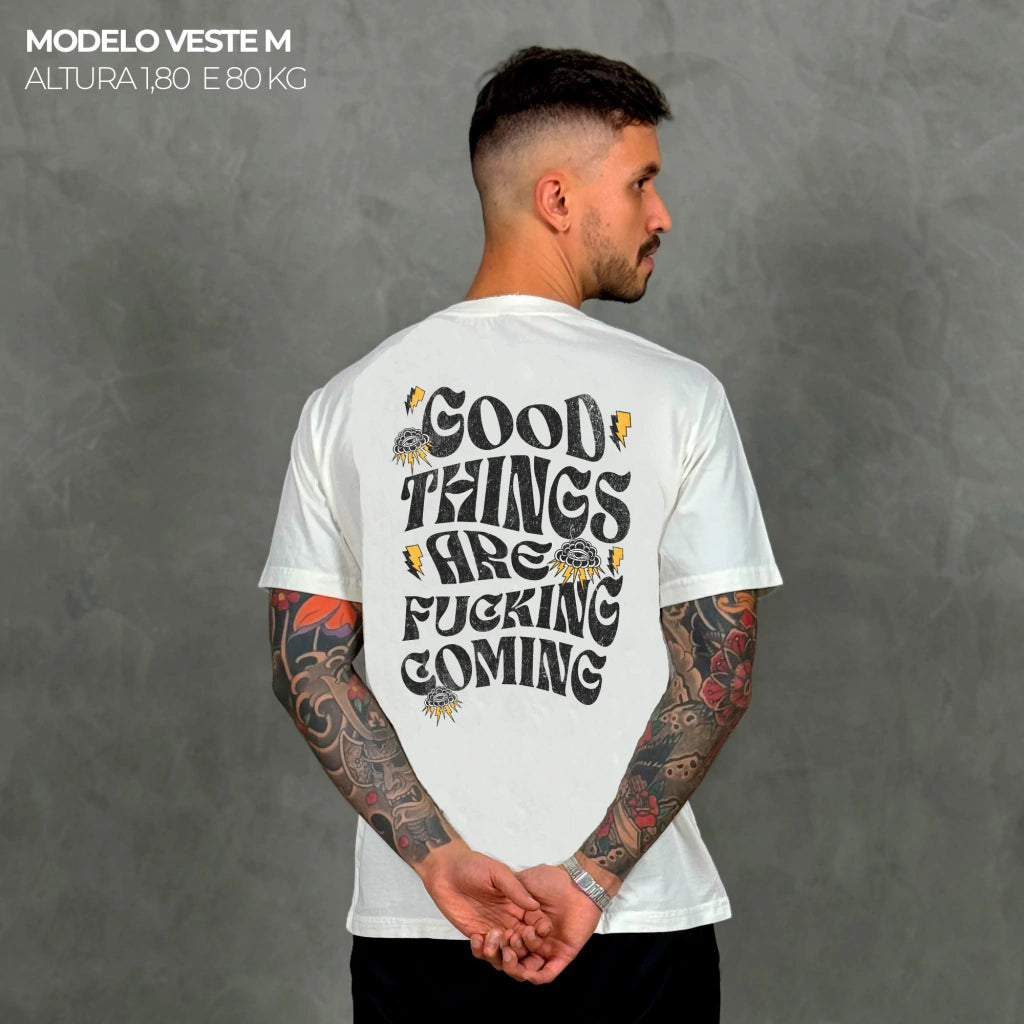 Camiseta Basic WNC Good Things Are Fucking Coming Off White