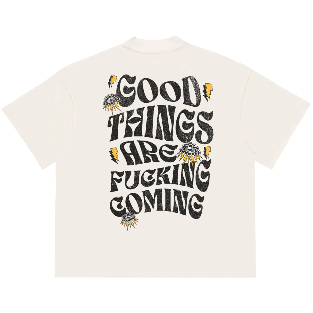 Camiseta Oversized Good Things Are Fucking Coming Off White