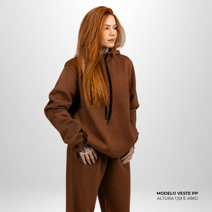 Moletom Comfort Canguru com Capuz Marrom
