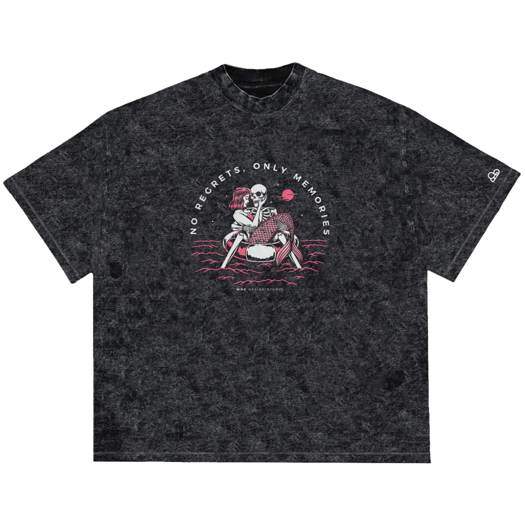 Camiseta Oversized No Regrets Only Memories Preto Estonado