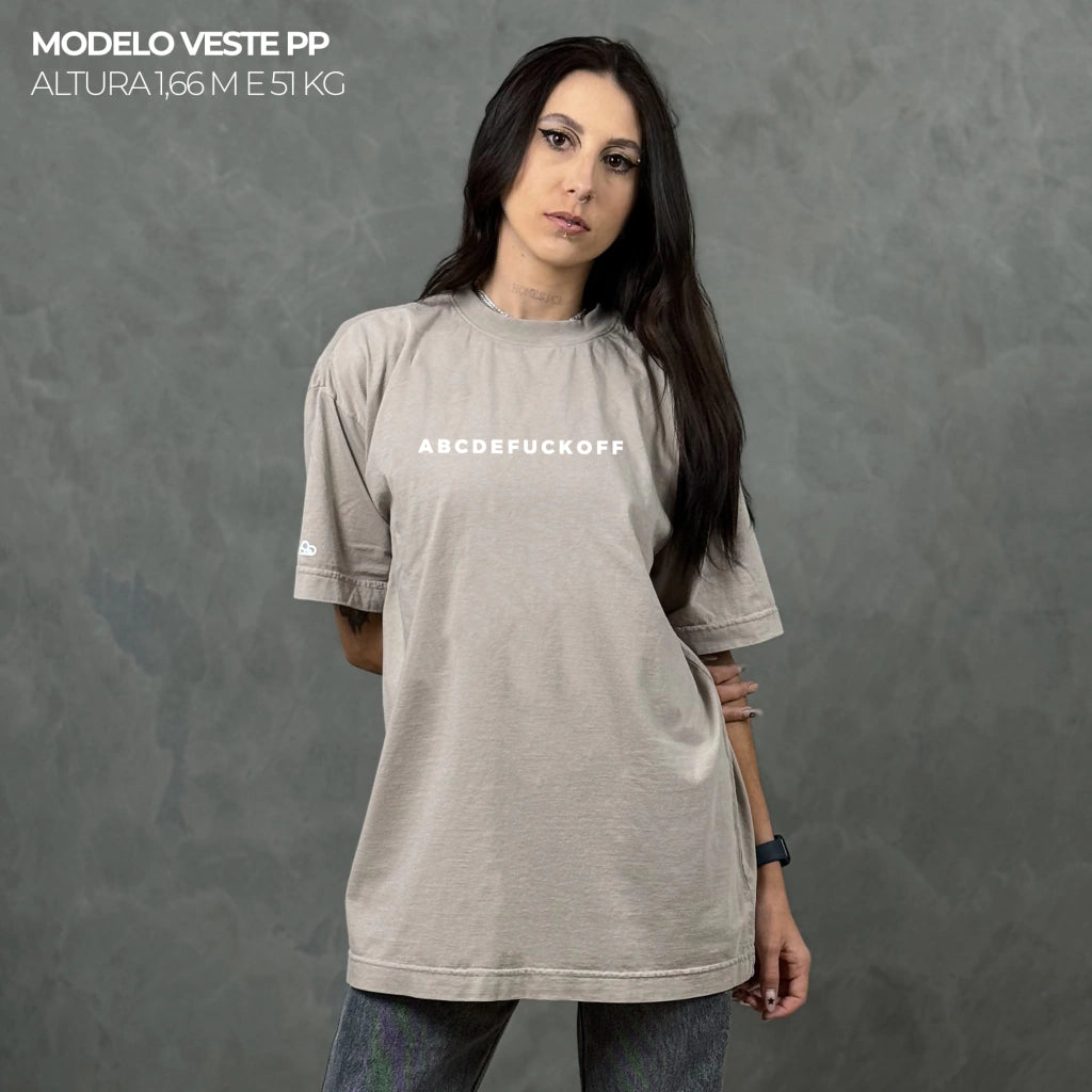 Camiseta Oversized ABCDEFUCKOFF Bege